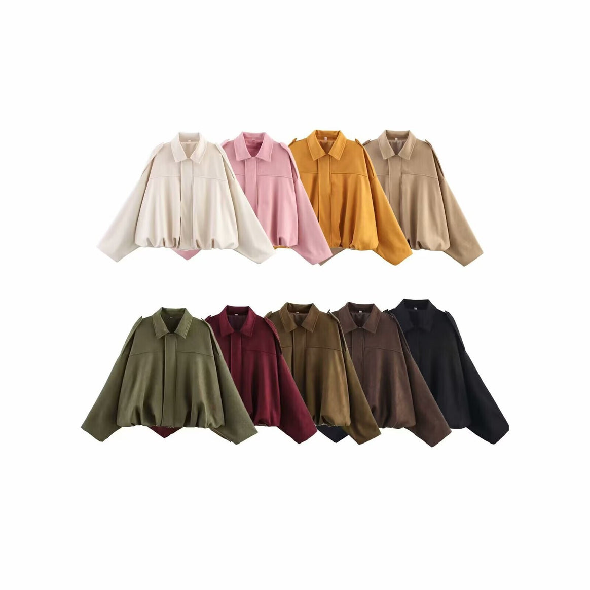 Women's Oversize Cropped Velour Blouson with Drawstring Hem and Shoulder Epaulettes Mune Fashion