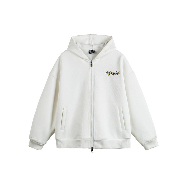 Unisex hooded zip jacket made of textured waffle quality in boxy cut with two-way zipper Mune Fashion