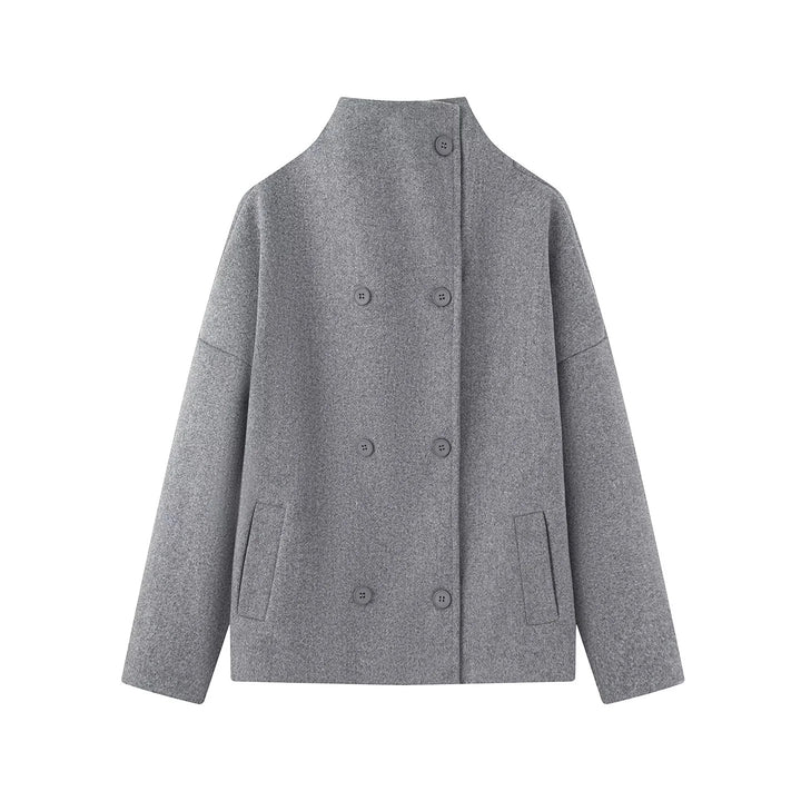 Women nan kastiger short coat with high stand-up collar double button and concealed button placket Mune Fashion