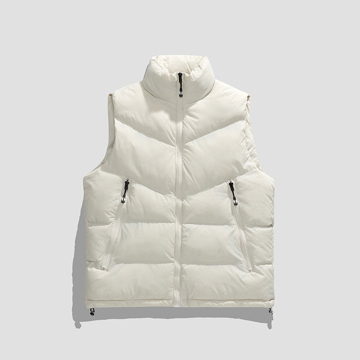 Men's Lightweight Insulated Down Look Vest with High Stand-Up Collar and Wave Quilting Mune Fashion