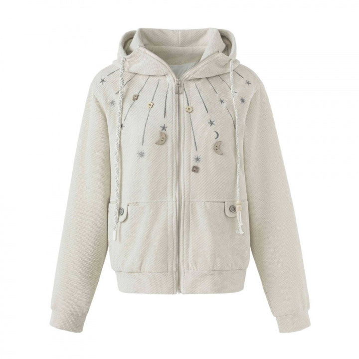 Ladies Boxy Knit Hoodie with heavenly embroidery, full zip and drawstring Mune Fashion