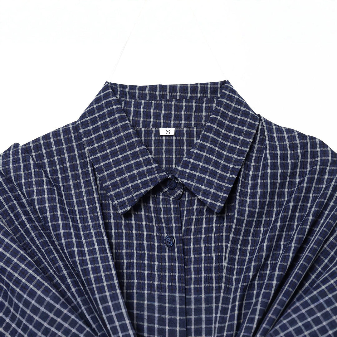 Ladies Check Blouse with Knot Detail and Oversize Fit Mune Fashion