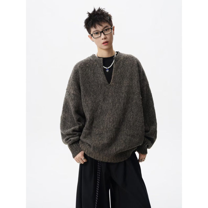 Men's Oversized Chunky Knit Sweater with V-Neck Mune Fashion
