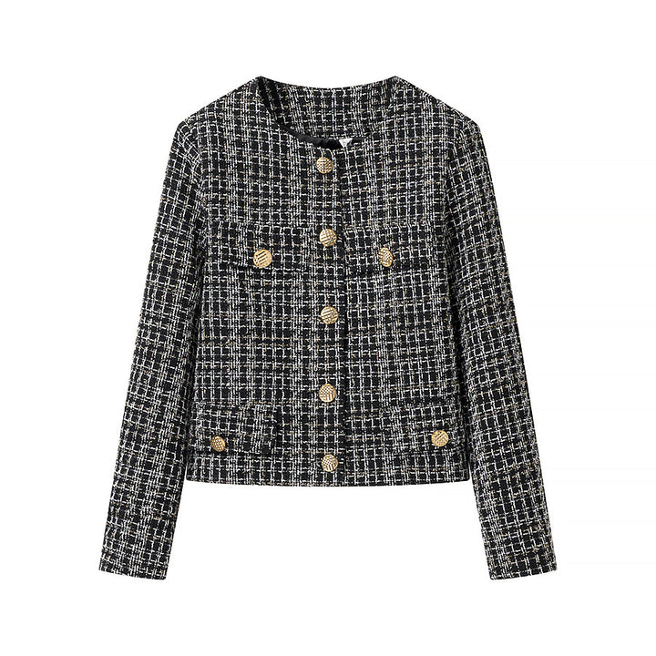 Women Boucle Tweed Jacket with Decorative Buttons and Boxy Cropped Silhouette Mune Fashion