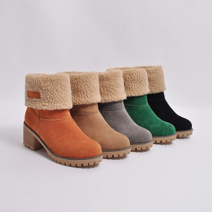 Women's ankle boots with folded fur cuff, suede look and robust profile sole Mune Fashion