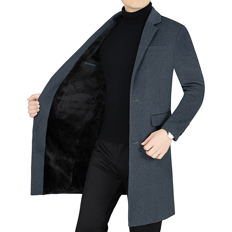 Men's Long Wool Blend Coat with Full Faux Fur Lining and Slim Silhouette Mune Fashion