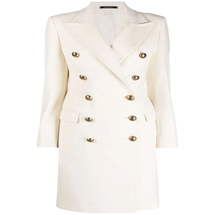 Women's Double-breasted Wool Blend Coat with Conical Gold Buttons and Slim Fit Mune Fashion
