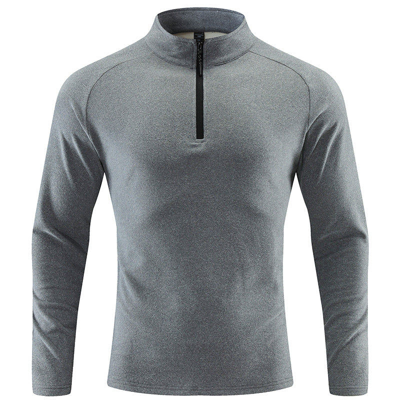 Men's Breathable Functional Long Sleeve Shirt with Stand-up Collar and Short Zipper Mune Fashion