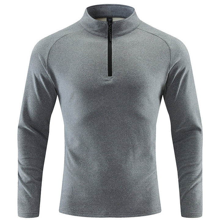 Men's Breathable Functional Long Sleeve Shirt with Stand-up Collar and Short Zipper Mune Fashion