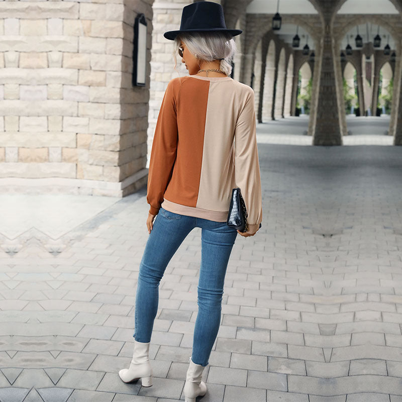 Ladies Two-Tone Fine Knit Sweater with Raglan Sleeves and Relaxed Fit Mune Fashion