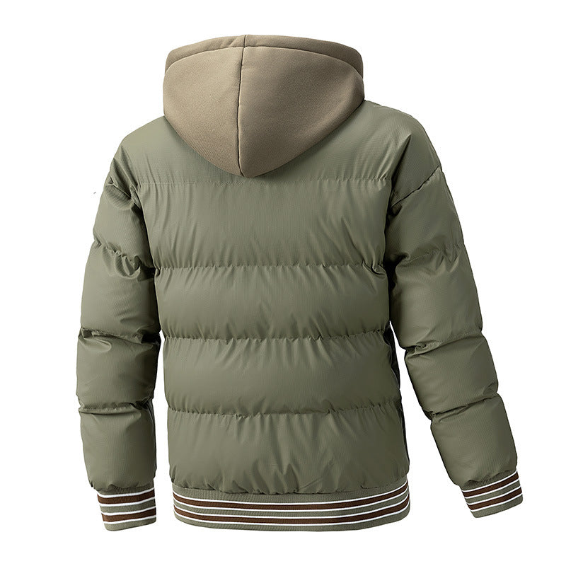 Men's Padded Quilted Jacket with Hoodie Insert and College Patches Mune Fashion