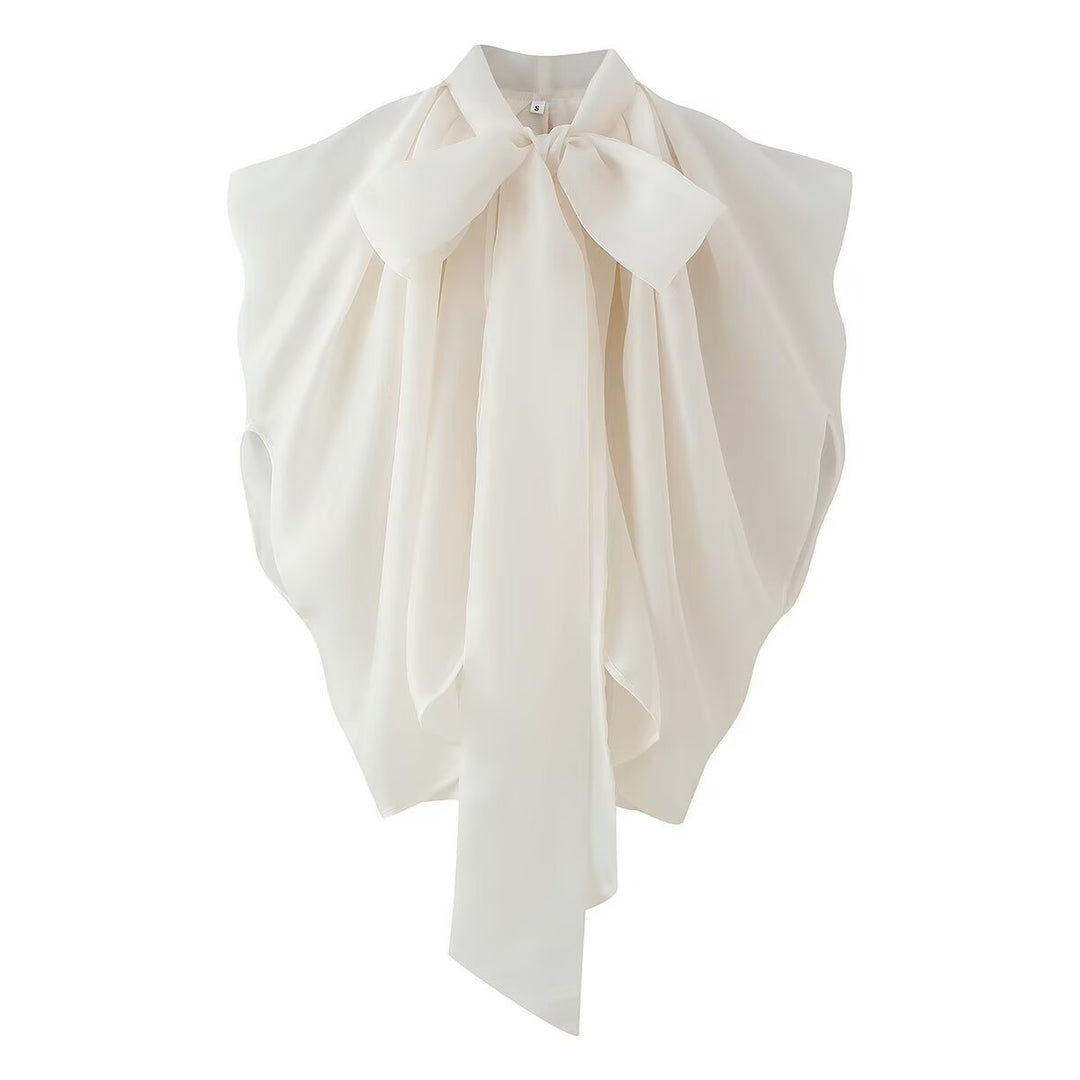 Women's sleeveless chiffon blouse with bow collar Mune Fashion