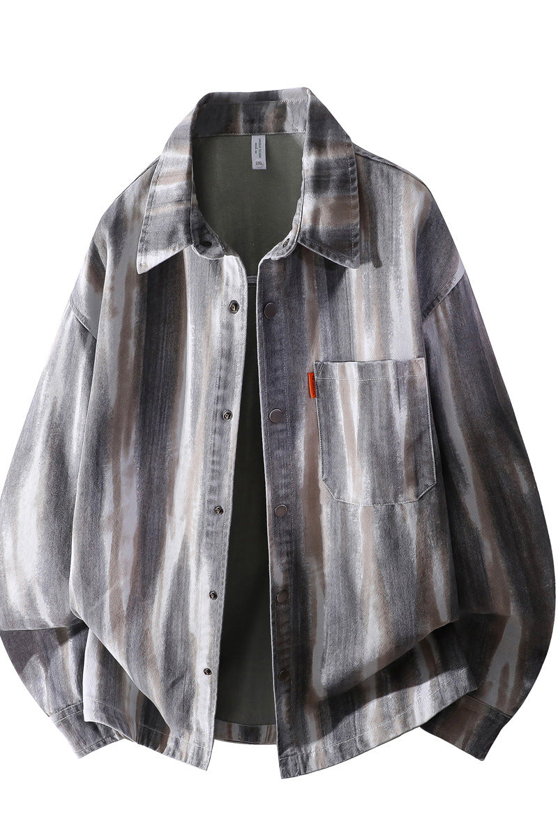 Men's oversized shirt jacket in watercolor stripe look with breast pocket & soft cotton blend Mune Fashion