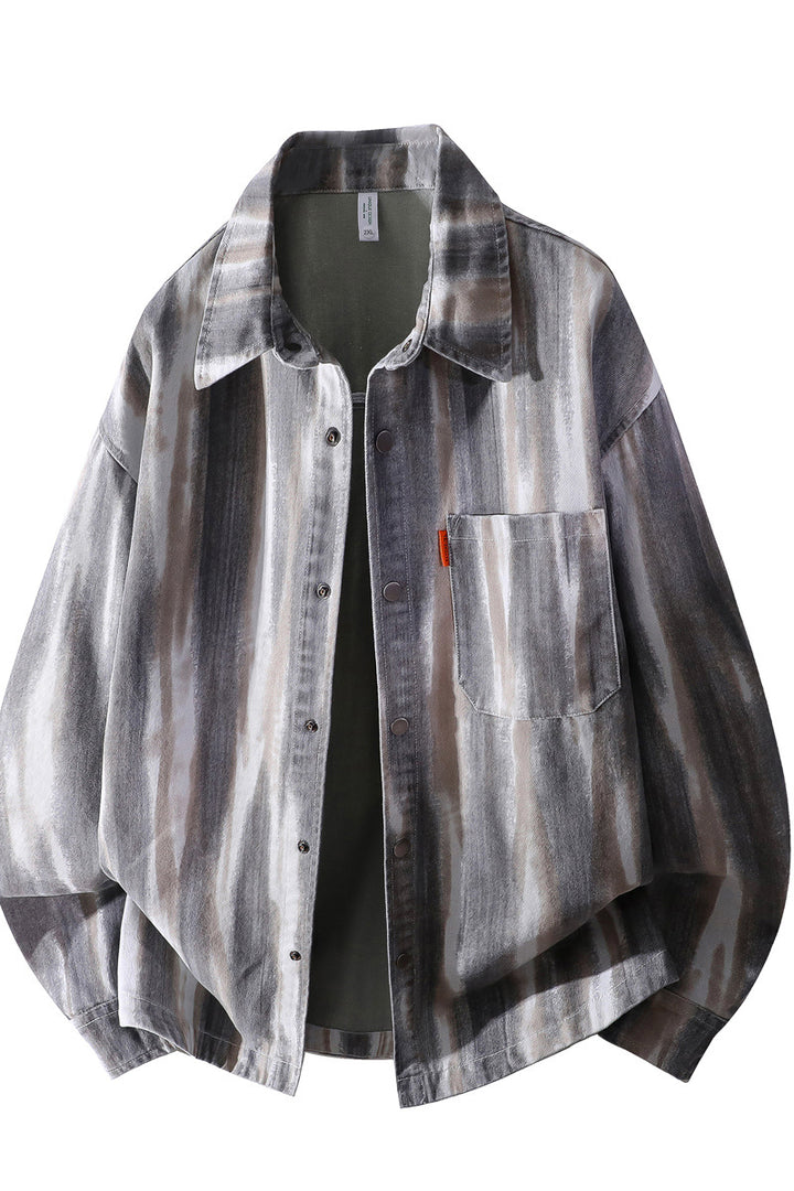 Men's oversized shirt jacket in watercolor stripe look with breast pocket & soft cotton blend Mune Fashion