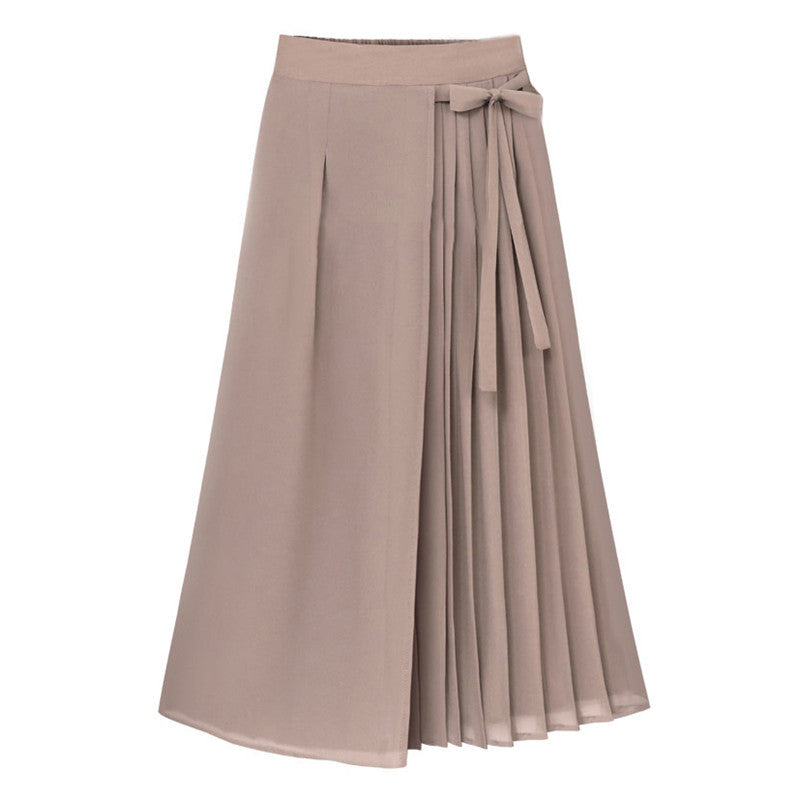 Women's nan asymmetrical wrap midi skirt with partial pleats and tie Mune Fashion
