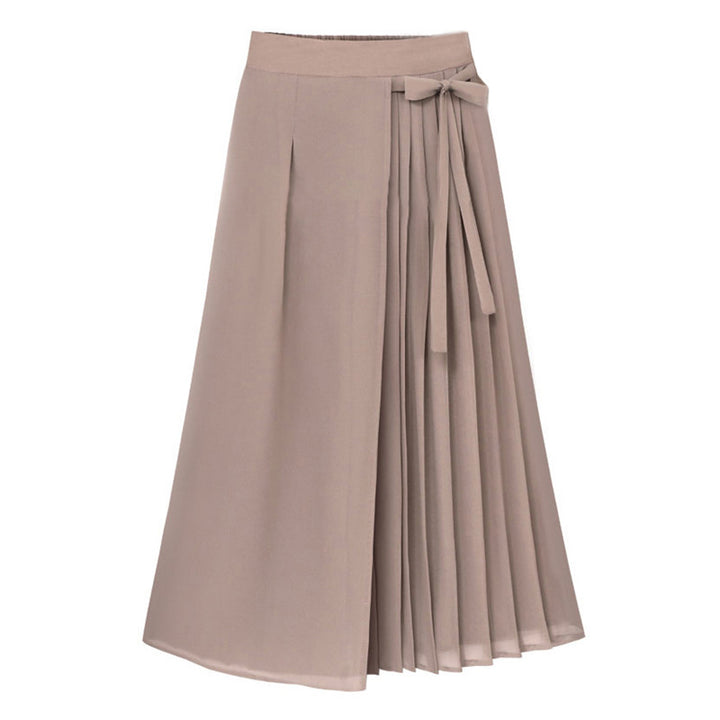 Women's nan asymmetrical wrap midi skirt with partial pleats and tie Mune Fashion