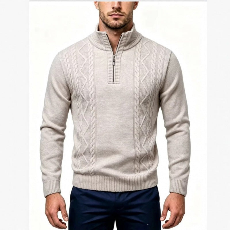 Men's Structured Half-Zip Pullover with Stand-Up Collar and Cable Knit Details Mune Fashion
