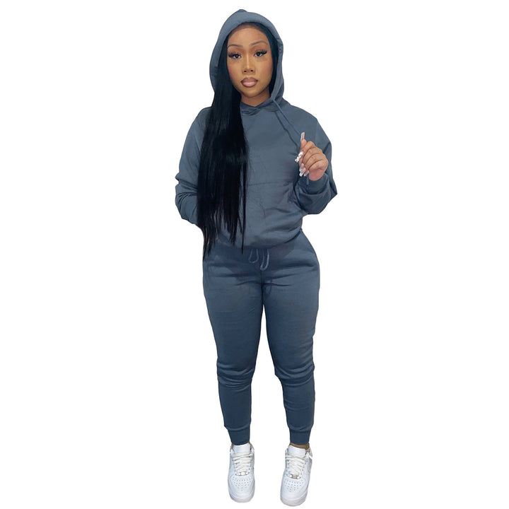 Women's Hooded Lounge Set with Kangaroo Pocket Tailored Jogging Pants and Cuffs Mune Fashion