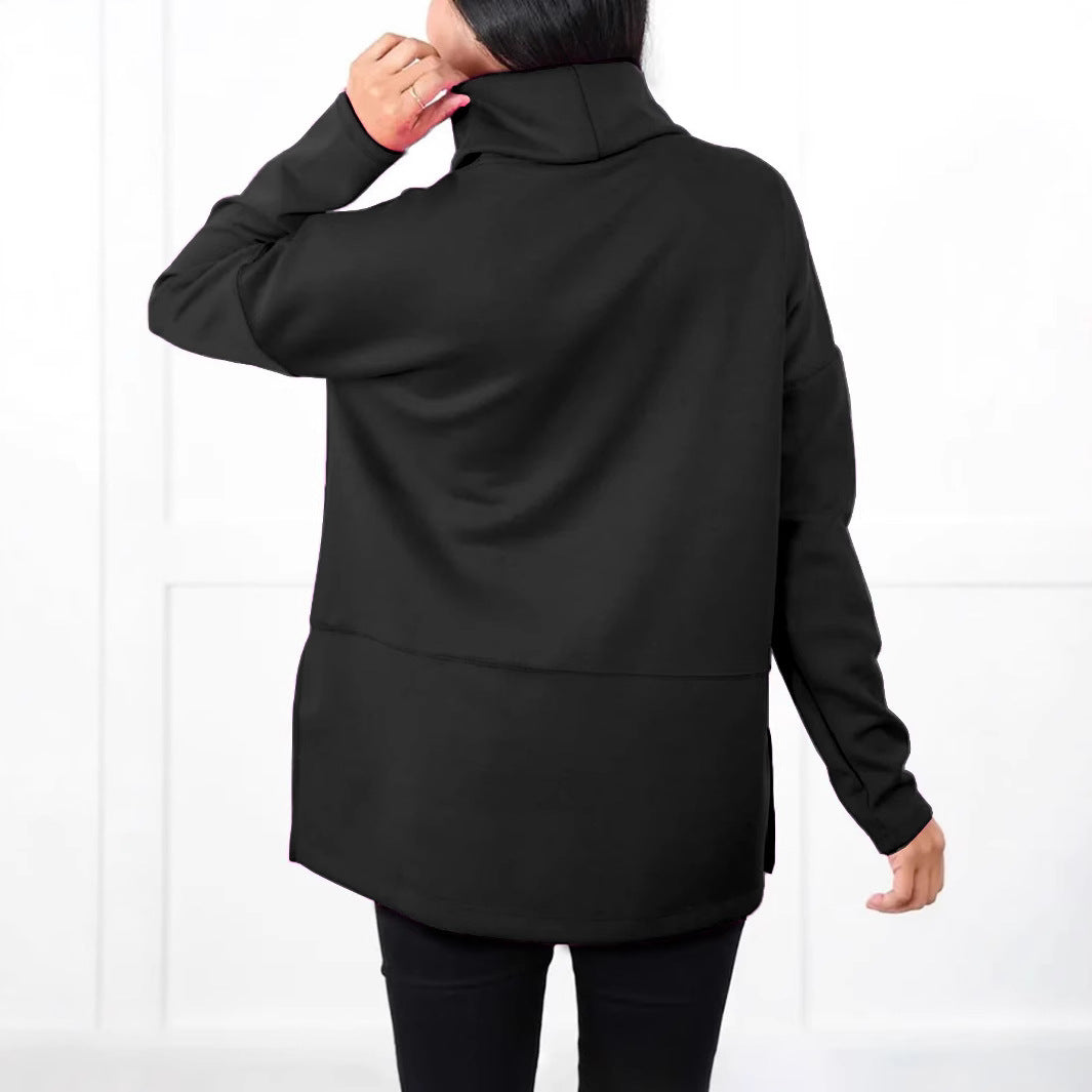 Women's Oversize Sweat Tunic with High Roll Neck, Side Slits and Extended Hem Mune Fashion