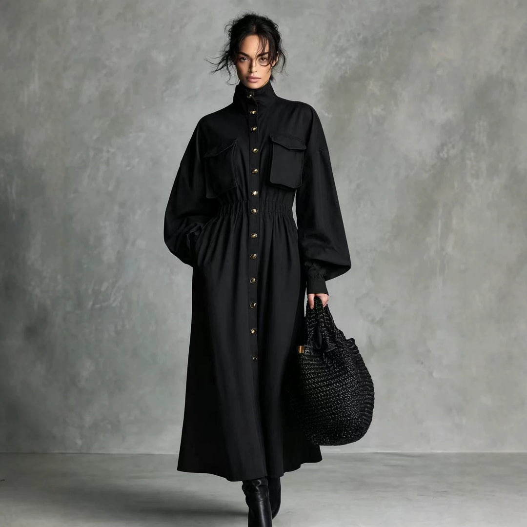Women Elegant Shirt Dress with Pockets and Waist Belt Mune Fashion