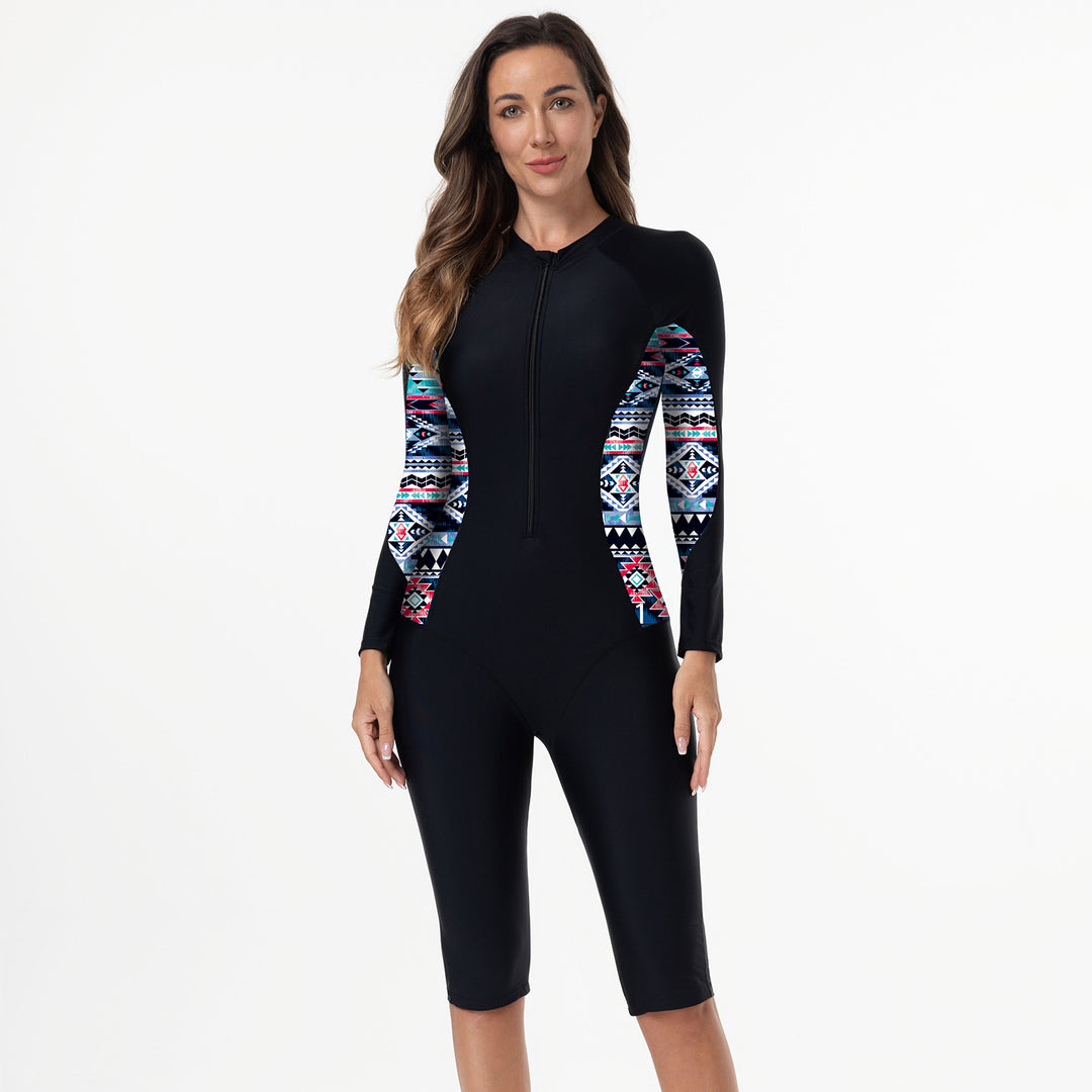 Women Long Sleeve Surf Suit with Colorful Plant Pattern Mune Fashion