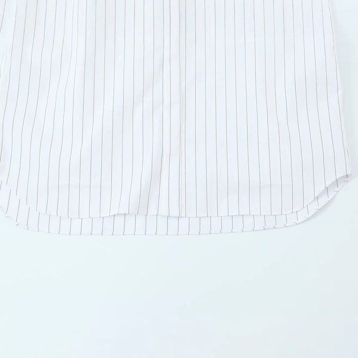 Women Bow Collar Blouse with Fine Pinstripe and Loose Silhouette Mune Fashion
