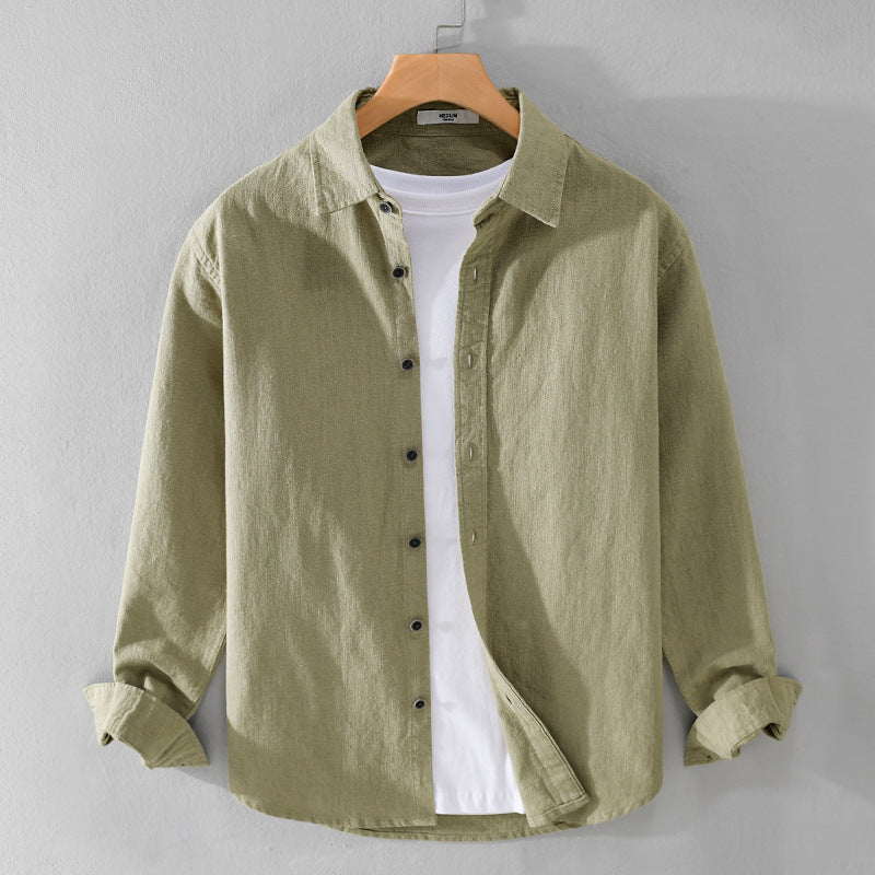 Men's Relaxed-Fit Linen Shirt with Continuous Button Placket and Shirt Collar Mune Fashion