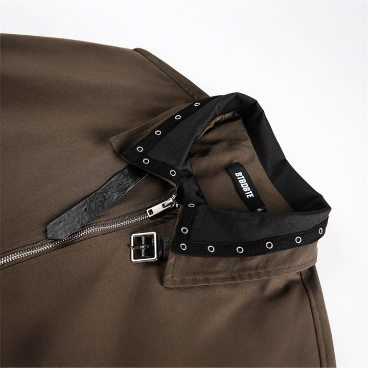 Unisex Boxy Blouson Jacket with Stud Decoration at the Buckle Collar and Concealed Zipper Mune Fashion