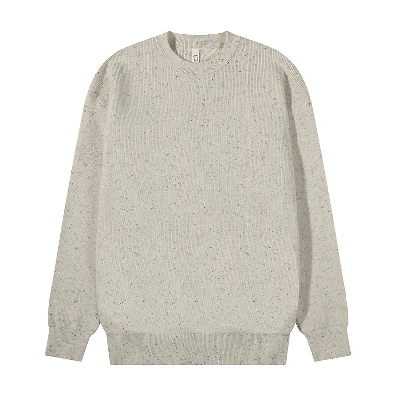 Unisex Large Round Neck Knitted Sweater made of Mélange Yarn with Dropped Shoulder Mune Fashion