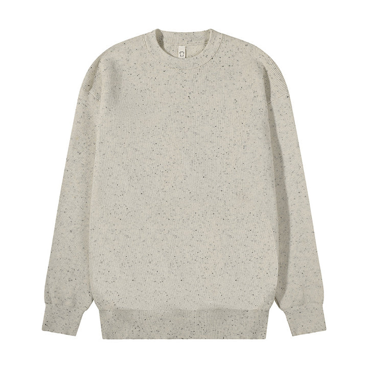 Unisex Large Round Neck Knitted Sweater made of Mélange Yarn with Dropped Shoulder Mune Fashion