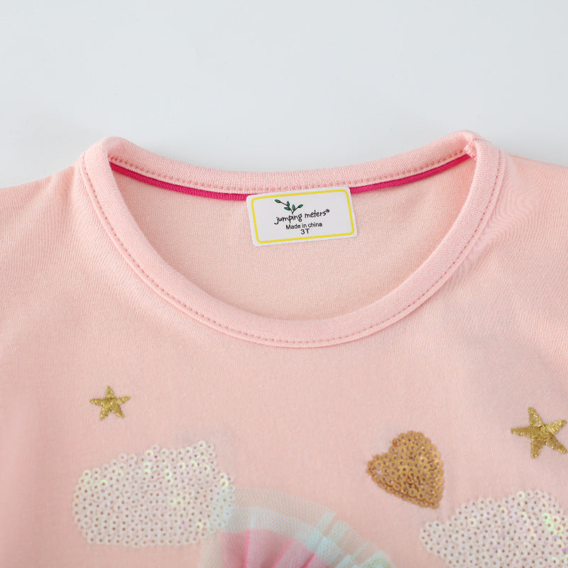 Girl's sweatshirt dress with colorful unicorn design and glitter applications Mune Fashion
