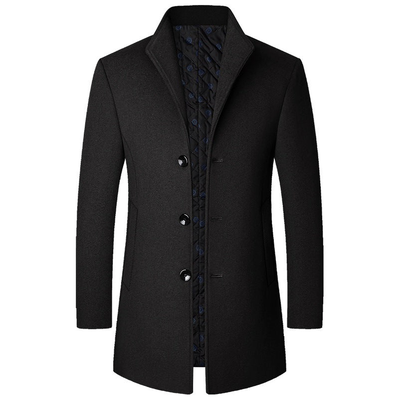 Men's elegant short coat made of wool blend with quilted lining and slim stand-up collar Mune Fashion