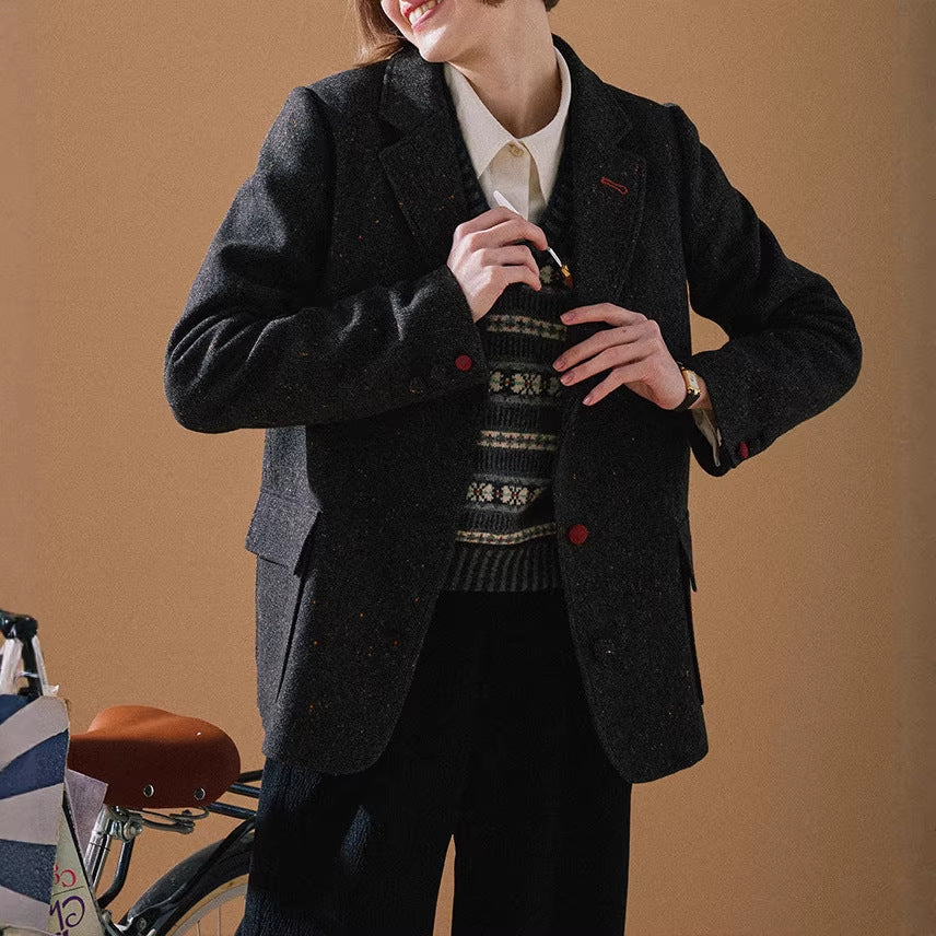 Women Elegant Tweed Blazer with Structure Mune Fashion
