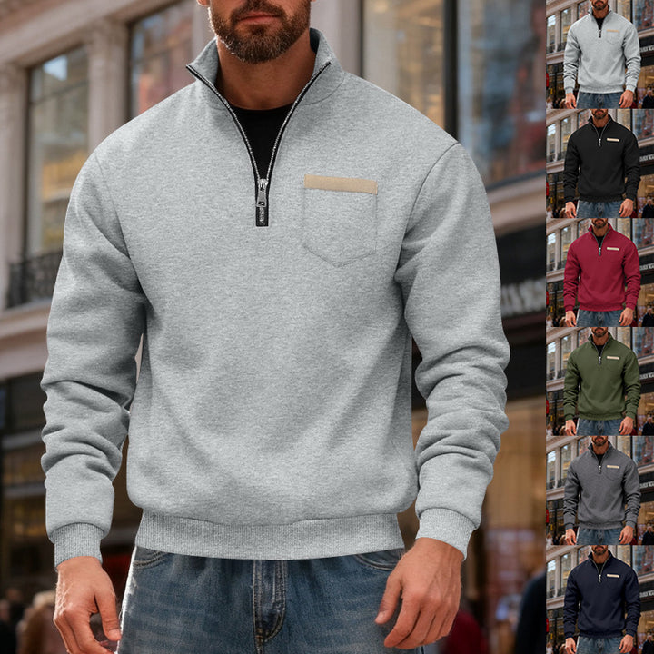 Men's nan sweatshirt with half zipper, stand-up collar, and chest pocket Mune Fashion