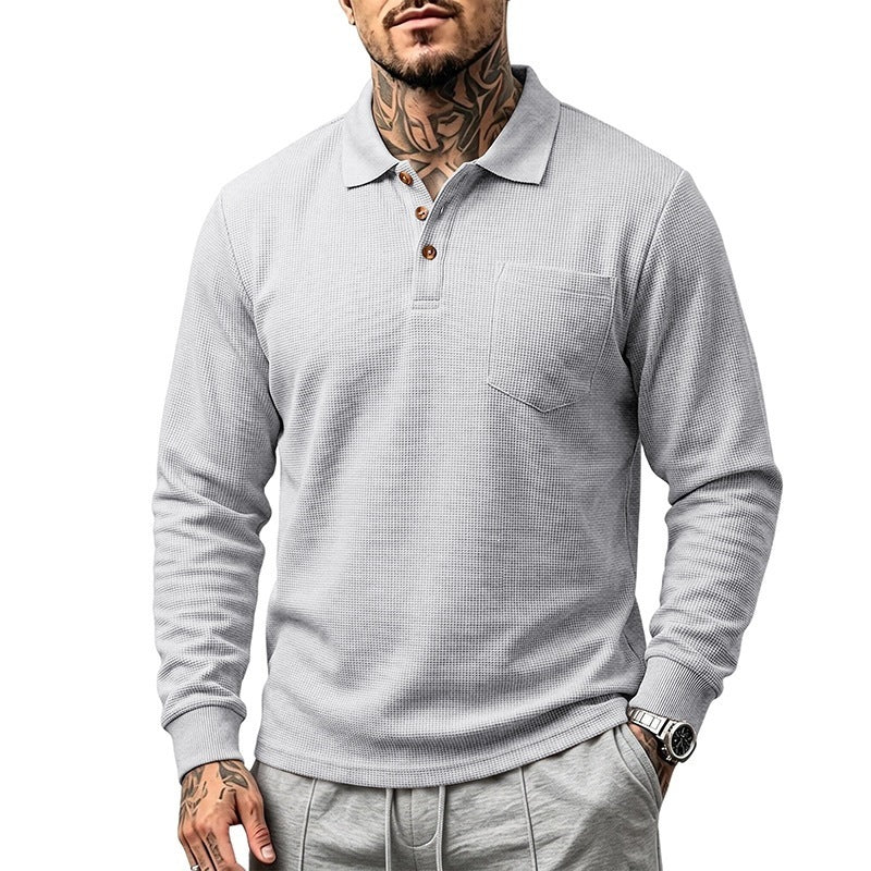Men's Long Sleeve Waffle Piqué Polo with Button Placket and Chest Pocket Mune Fashion