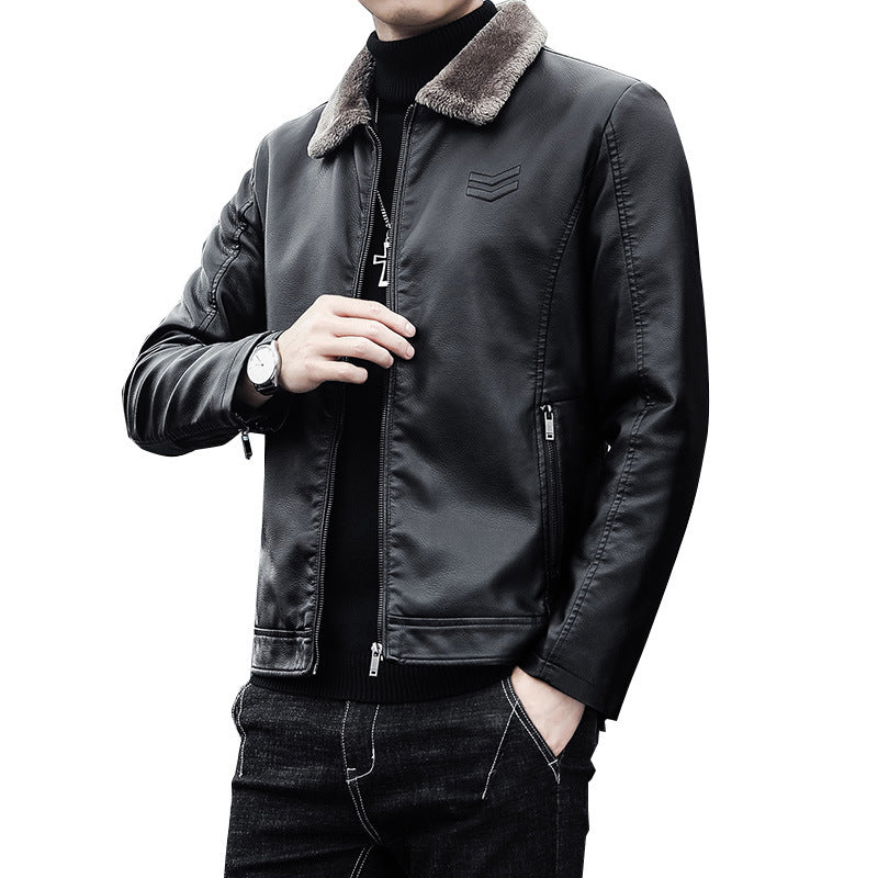 Men's Leather-Look Pilot Jacket with Teddy Collar and Concealed Zip Mune Fashion