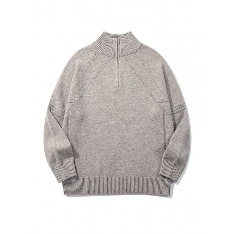 Unisex Knit Half-Zip Sweater with High Ribbed Collar and Raglan Sleeves Mune Fashion
