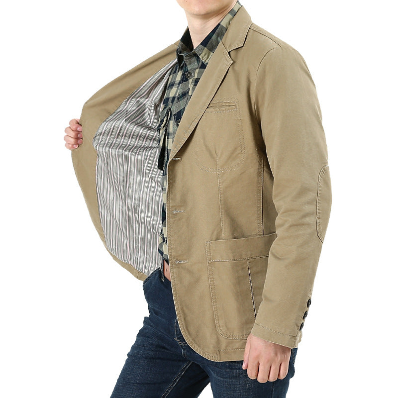 Men's cotton canvas jacket in casual field style with striped lining and patch pockets Mune Fashion