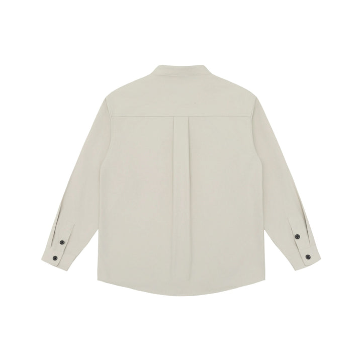 Unisex shirt jacket with stand-up collar, concealed button placket, and patch breast pockets Mune Fashion