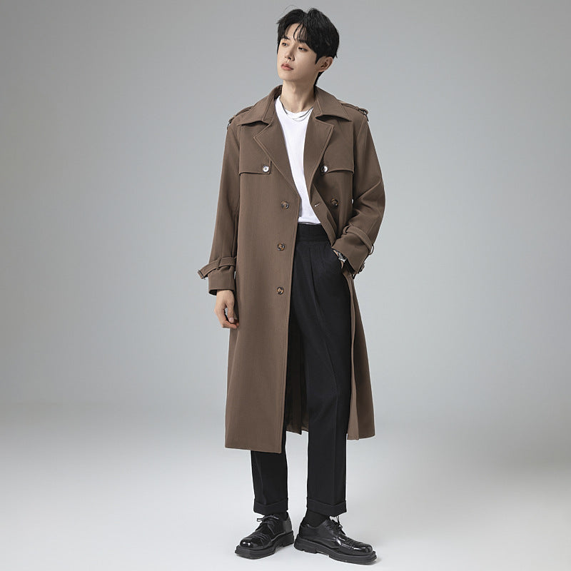 Men's Modern Maxi Long Double-Breasted Trench Coat with Classic Lapels and Adjustable Cuffs Mune Fashion