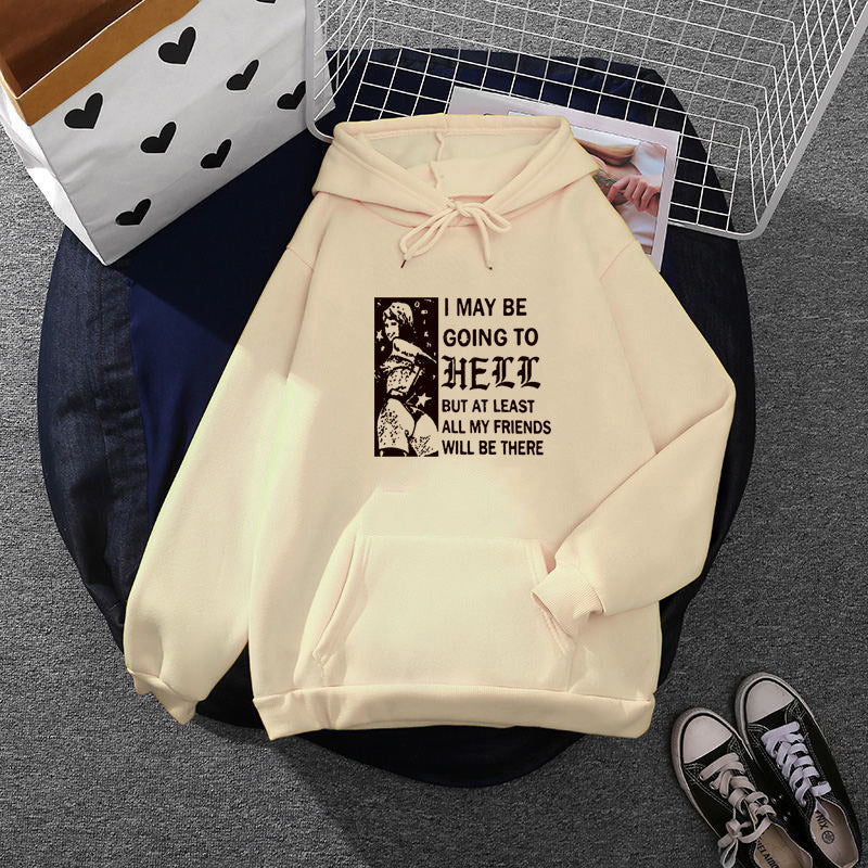 Women oversized hoodie with Gothic statement print and kangaroo pocket Mune Fashion