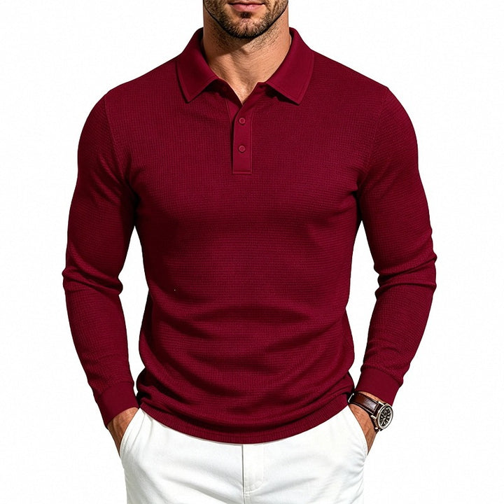 Men's Long Sleeve Polo Shirt in Structured Knit Slim Fit Mune Fashion
