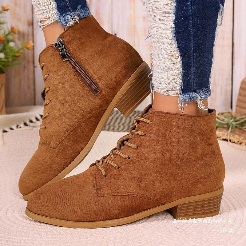 Women’s pointed lace-up ankle boots with side zipper and low block heel Mune Fashion