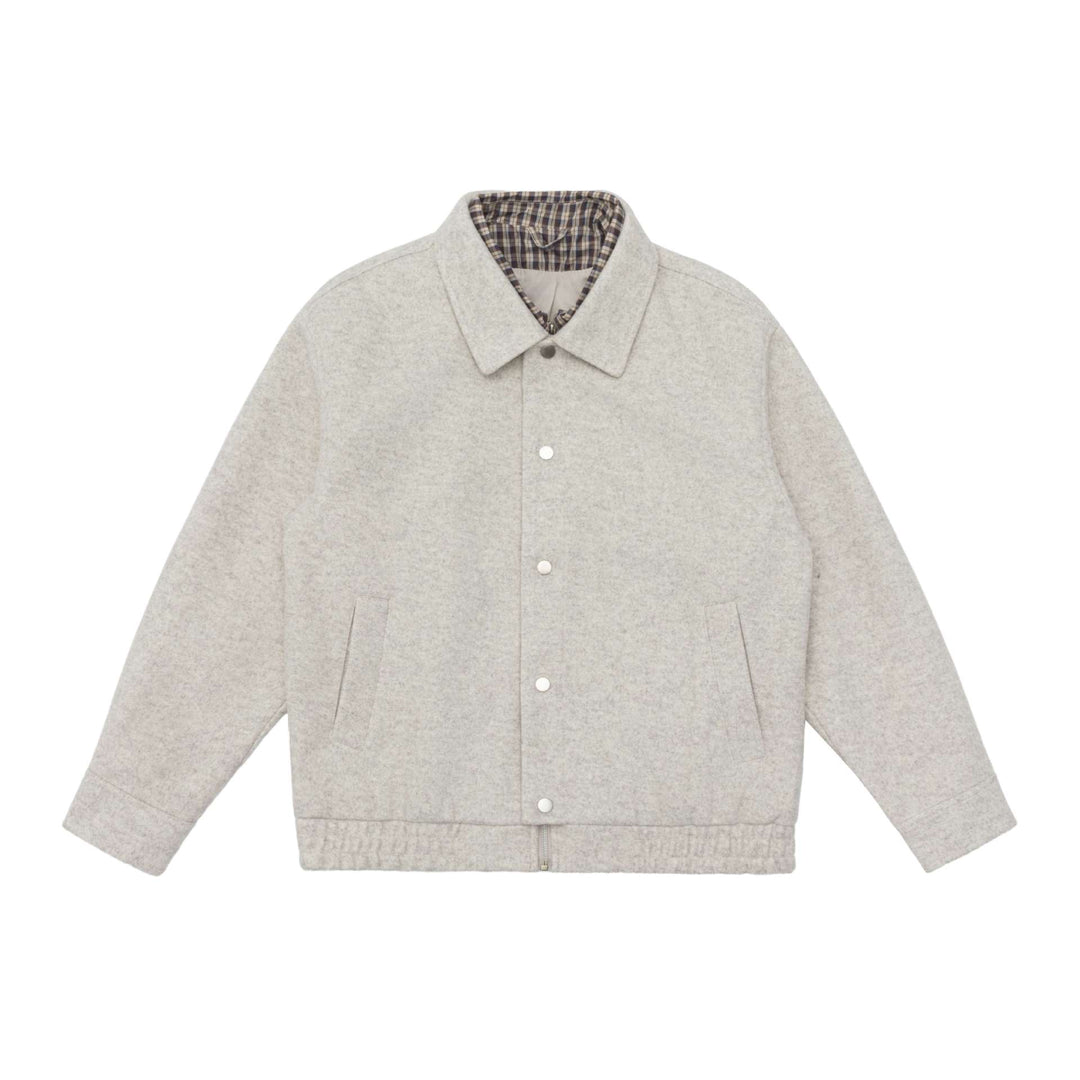 Men's short jacket made of wool blend with checked lined inner vest and snap button placket Mune Fashion