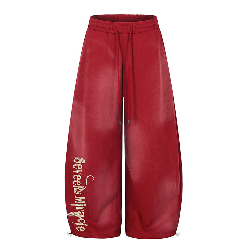 Women's Wide Palazzo Jogging Pants with Comfort Waistband, Drawstring and Typographic Side Print Mune Fashion