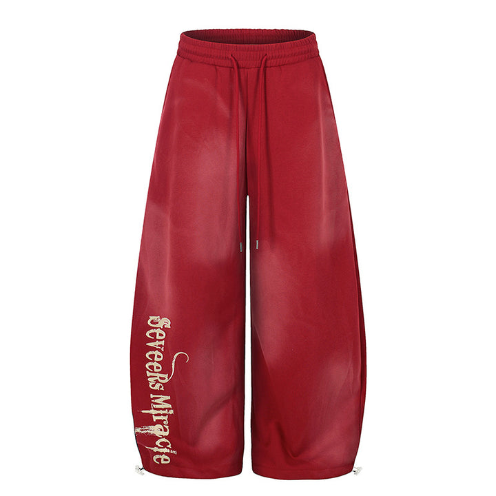 Women's Wide Palazzo Jogging Pants with Comfort Waistband, Drawstring and Typographic Side Print Mune Fashion