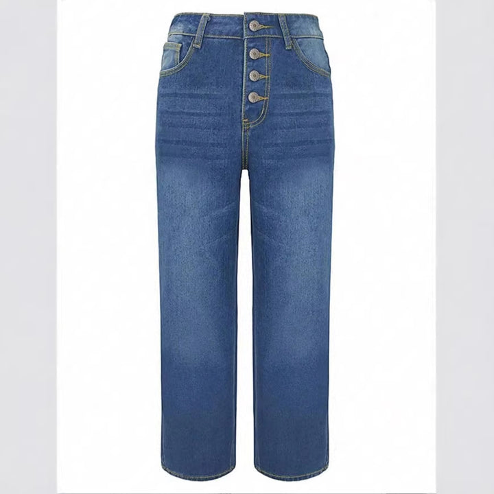 Women High-Waisted Cropped Jeans with Wide Straight-Leg Fit Mune Fashion