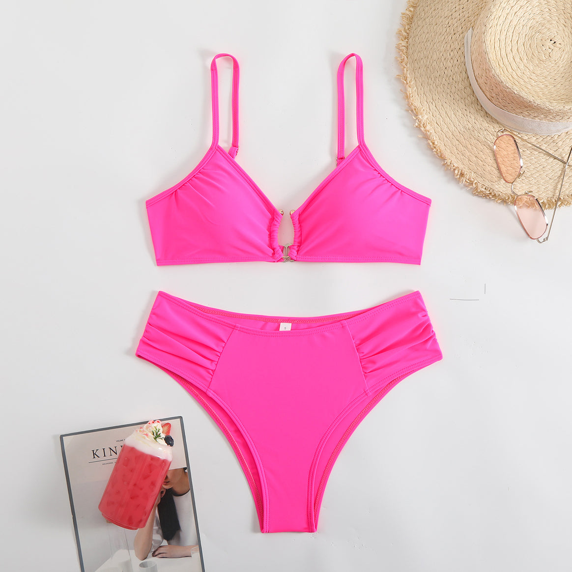 Ladies fashionable triangle bikini with side gathers Mune Fashion