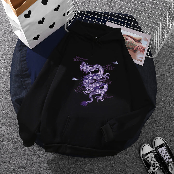 Unisex oversized hoodie with detailed dragon print, brushed fleece lining, and kangaroo pocket Mune Fashion