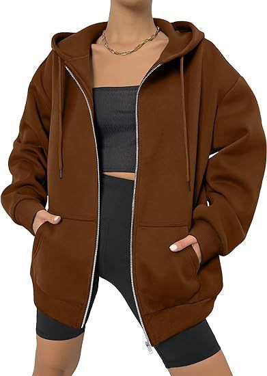 Women's oversized zip hoodie with contrasting zipper, double-layered hood and kangaroo pocket Mune Fashion